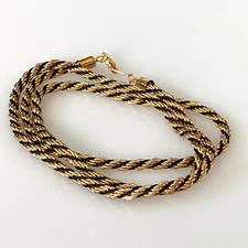 Vintage Necklace Rope Twisted Black Gold Tone 23” Not Marked Estate