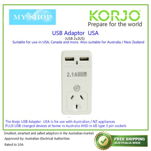 KORJO 2 Port USB & Power Plug Adaptor for USA, Canada, Australia and New Zealand - Bild 3 von 3