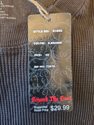 Beyond the Limit Mens Waffle Crew Shirt Brown Big & Tall Thermal Crew Neck 4XL - Picture 5 of 12