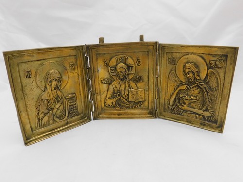 DEESIS TRIPTYCHON IKONE- REISEIKONE BRONZE RUSSLAND UM 1860 - Bild 5 von 5