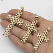 Rlx Railroad Cross Textured Pendant Real 10K Yellow Gold All Sizes