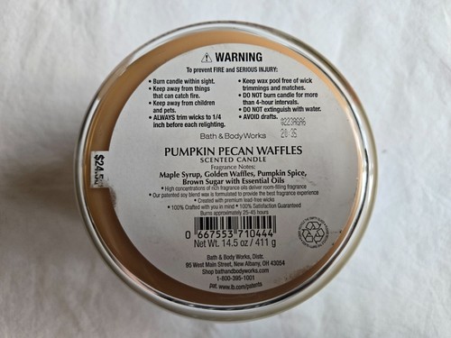 Bath & Body Works White Barn Pumpkin Pecan Waffles 3 Wick Candle NEW - Picture 6 of 9
