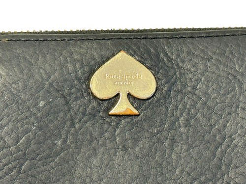Vtg KATE SPADE New York Black Genuine Pebbled Leather Zip Around Wallet Clutch - Picture 4 of 12