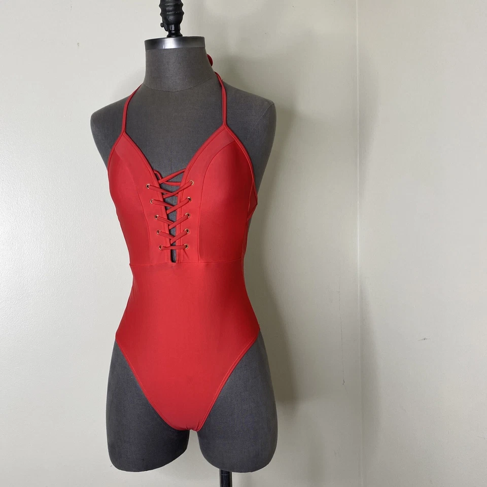 Traje de baño New Look para mujer de una pieza con cuello en V rojo sexy 6 EE. UU. 10 UK 38 UE  Foto 3 de 4