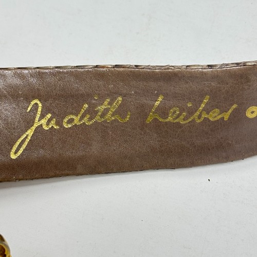 Vtg Judith Leiber Belt Taupe Snakeskin Gold Medallion Adjustable - Picture 10 of 10