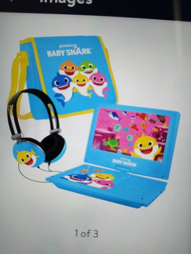 Pinkfong Baby Shark  7" Portable DVD Player with Headphones and Carrying Bag - Afbeelding 1 van 1