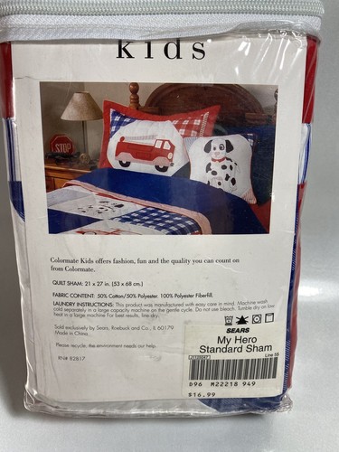 Sears Colormate Kids Quilted Pillow Sham My Hero Firetruck 21" X 27" NIP - Picture 2 of 4