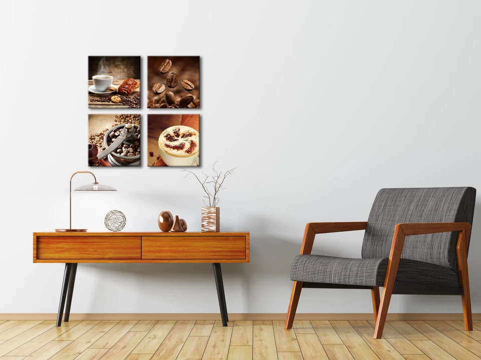 Impresiones en lienzo modernas pintura foto póster pared hogar café decoración 4 piezas enmarcado Foto 3 de 4