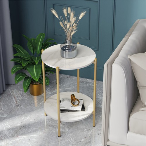 Sintered Stone Marble Top Sofa Side Coffee Table 2 Tiers Round Nesting Table - Picture 7 of 12