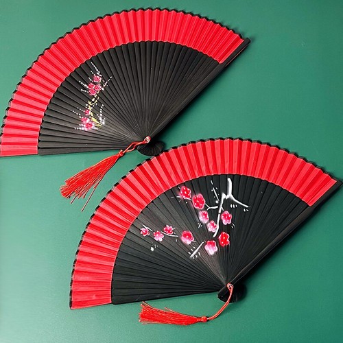 Ventilador de mano de seda de bambú chino tela plegable de madera fiesta flor decoración regalo - Imagen 5 de 20