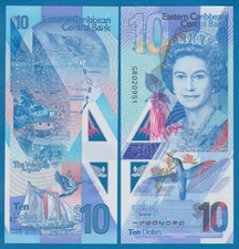 East Caribbean States 10 Dollars P 56a 2019 Polymer UNC Queen Elizabeth II P 56