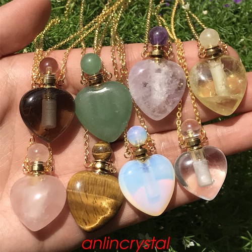 Natural quartz perfume bottle heart quartz crystal pendant Essential oil bottle - Picture 1 of 24