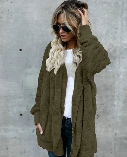 Womens Hooded Sherpa Jacket Fleece Cardigan Winter Trendy Plush Coat - Bild 14 von 30