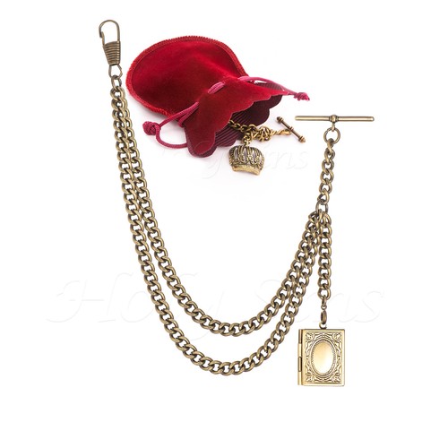 Brand New Bronze Single Albert Pocket Watch Fob Chain With Locket Pendant - Picture 4 of 8
