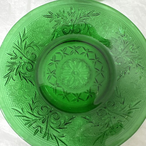 Set Of 4 Vintage Emerald Green Sandwich Depression Glass 4.5" Saucer - Picture 5 of 10