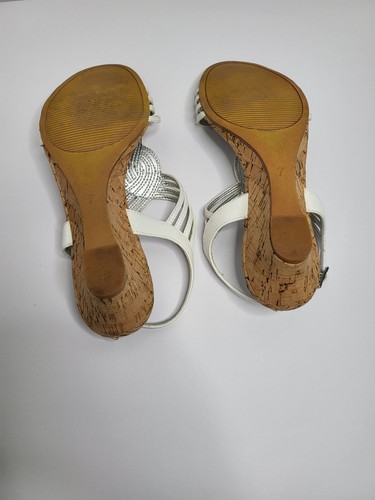 Coach And Four mid Cork Wedge Heel Open toe Woven Strappy Sandals White Size 7 - Picture 6 of 10