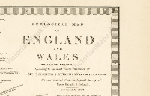 antique geological map England Wales R Murchison 1842 British geology art poster - Picture 3 of 7