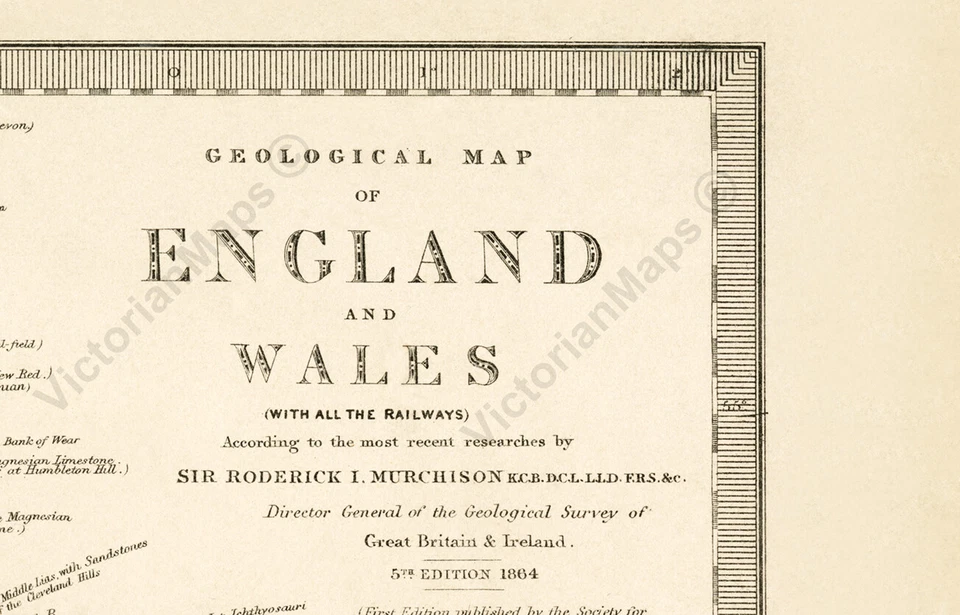 mapa geológico antiguo Inglaterra Gales R Murchison 1842 Cartel de arte geológico británico Foto 3 de 4