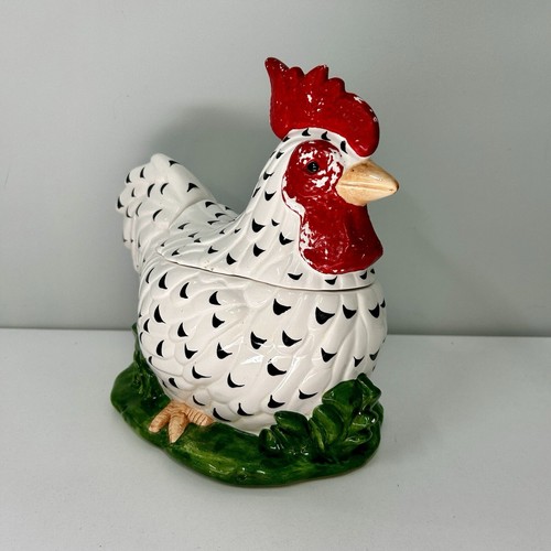 Huhn Hahn Keksdose Dose weiß & schwarz sitzend Landhaus LESEN - Bild 6 von 14
