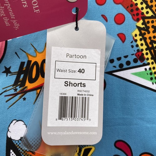 NWT Royal & Awesome Partoon Comic Book Cartoon Design Cotton Golf Shorts Size 40 - Picture 7 of 7