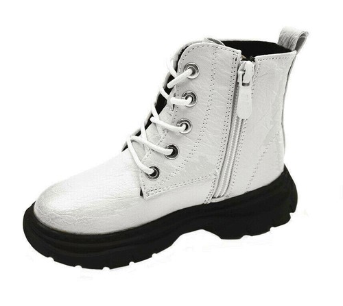 Niños Botines Niños Pequeños a Adolescentes Niñas Zapato Plano Blanco Negro Zapato Escolar Reino Unido - Imagen 5 de 7