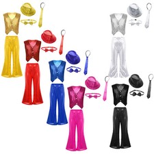 Kids Boys Girls Waistcoat Costume Party Vest Flared Pants Breathable Sequined