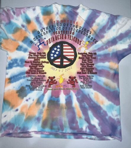 Vintage 2002 Gathering Of The Vibes Grateful Dead Tie Dye Tee Shirt With Setlist - Picture 4 of 10