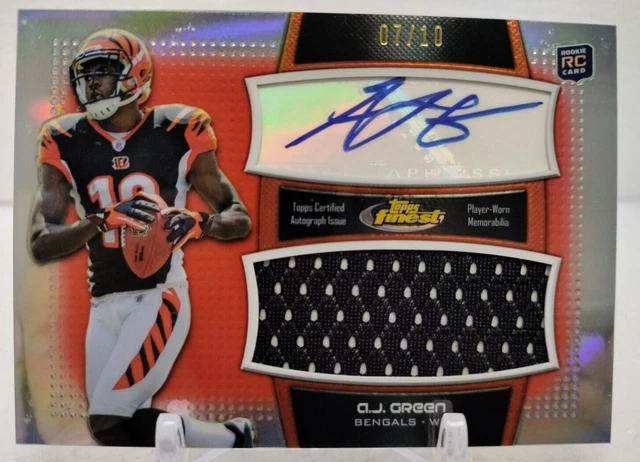 A.J. GREEN #/10 AUTO JERSEY 2011 Topps Finest Silver Refractor ROOKIE RC Bengals