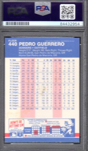 1987 FLEER #440 Pedro Guerrero SIGNED AUTOGRAPH CARD PSA / DNA AUTHENTIC - Picture 2 of 2