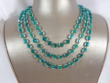CZECH HAND BLOWN FACETED OCTAGON GREEN CORE CLEAR GLASS BEAD FLAPPER NECKLACE