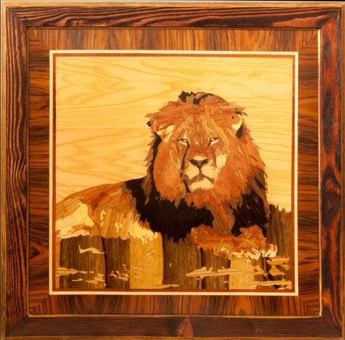 León Safari África Madera Mosaico Retrato Eco Regalo Incrustación Panel Enmarcado Colgante de Pared - Imagen 1 de 15