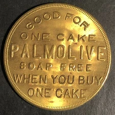 Palmolive Peet Co Brass G/F One Cake Trade Token "P-1009" 35mm c1926-30's