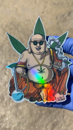 Stoner Buddha Holographic Sticker Waterproof Vinyl Psychedelic Trippy Art Decal - Video 1 of 1