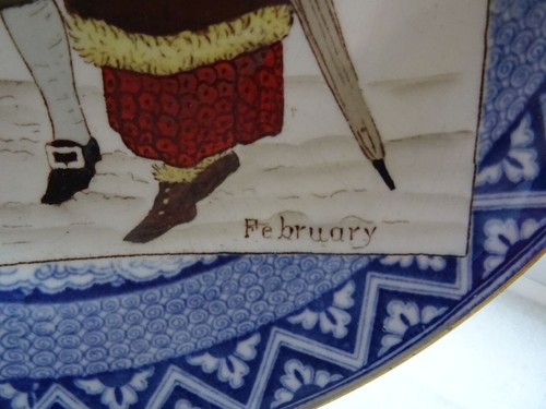 V. seltene antike Wedgholzplatte Monate des Jahres - Februar - Bild 3 von 6