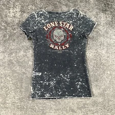 Lone Star Biker Rally Shirt Womens XL Grey Motorcycle Galveston Texas Skull Logo