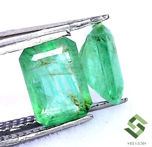 7x5 mm Certified Natural Emerald Octagon Cut Pair 1.89 CTS Untreated Loose Gems - Picture 4 of 6