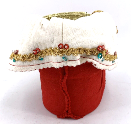 Vintage Weihnachtsmann Stiefel Filz Blechdose verziert 5" Süßigkeiten Pflanze Handarbeit - Bild 4 von 7