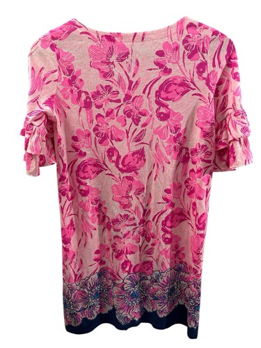 Vestido Lilly Pulitzer Niña XL 12-14 Rosa Floral Flamenco Volantes Manga Corta Usado en Excelente Condición - Imagen 2 de 7