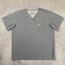 Figs Leon Scrub Top Mens Large Gray Two Pocket V Neck Stretch FM1500 Graphite