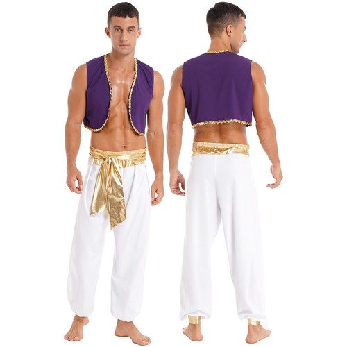 Men's Halloween Arabian Prince Costume Adult Role Play Vest and Harem Pants Set - Picture 4 of 42