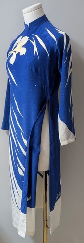 Traditional Vintage Trang Silk Asian Tunic Floral Signed Dress Snaps Sequins S - Picture 7 of 9