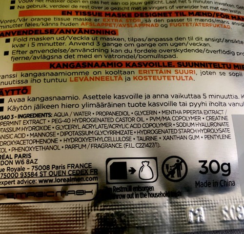 L’Oréal Men Expert Hydra Energetic Tissue Mask/With Taurine/2 x 30g/Size: XL - Picture 7 of 10