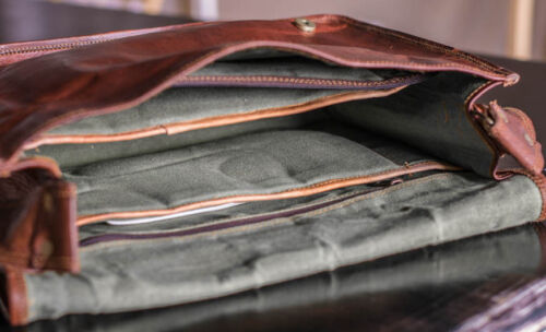 15" New Men's Real Vintage Brown Leather Messenger Genuine Leather Shoulder Bag - Bild 3 von 6