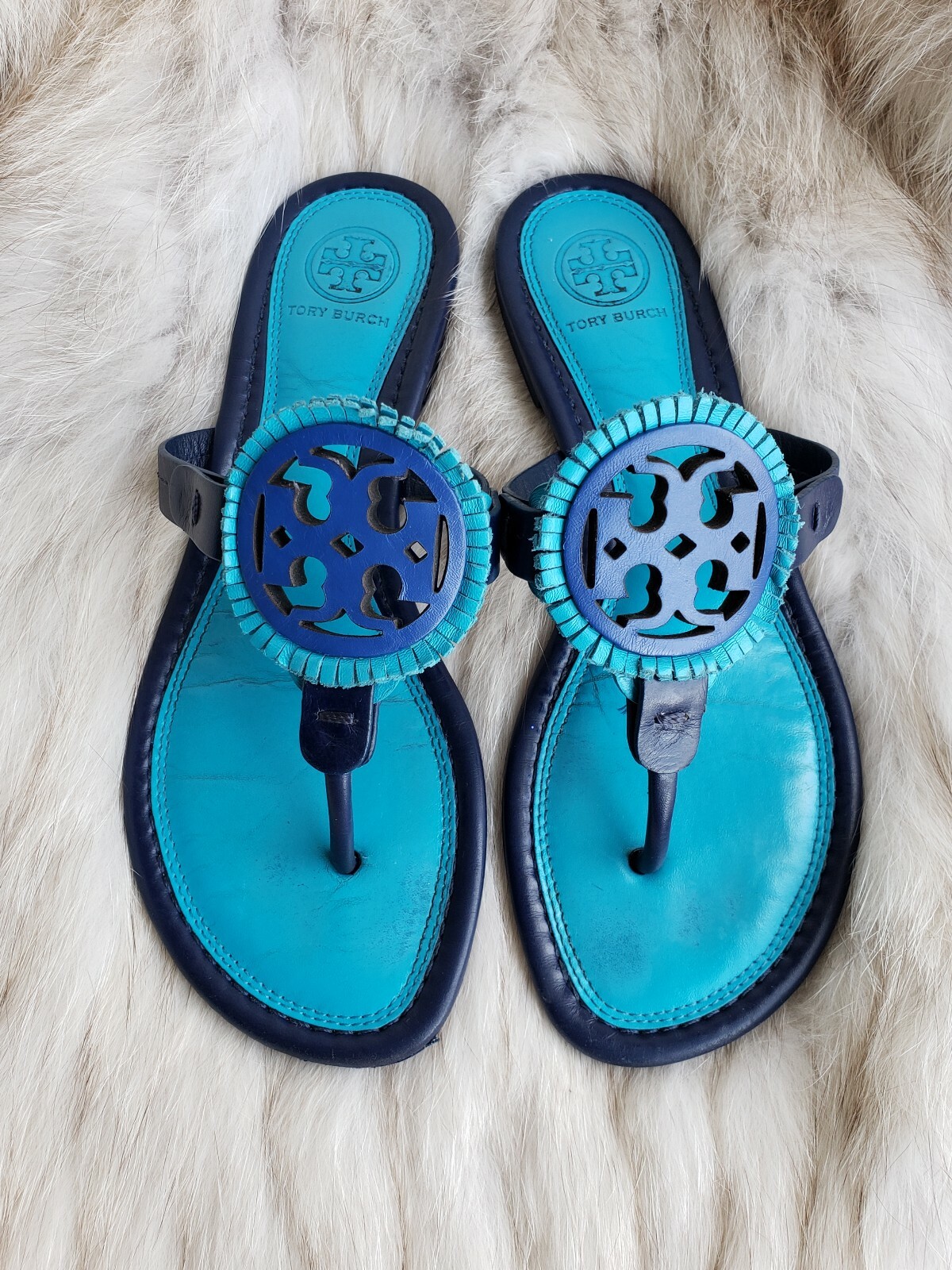 Tory Burch Miller Fringe bluee Smooth Leather Sandal Size 6M RARE Tory Burch Miller Fringe bluee Smooth Leather Sandal Size 6M RARE