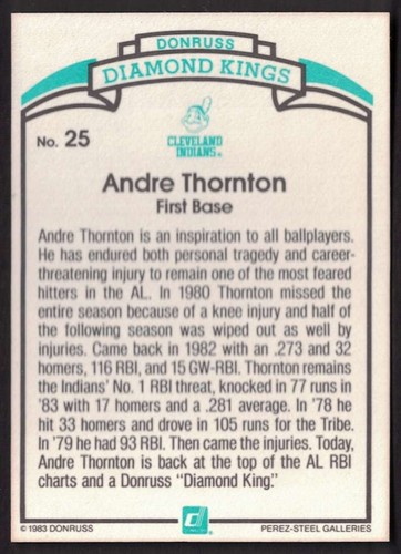 1984 Donruss #25 Andre Thornton Diamond Kings - Cleveland Indians Perez-Steel - Bild 2 von 2