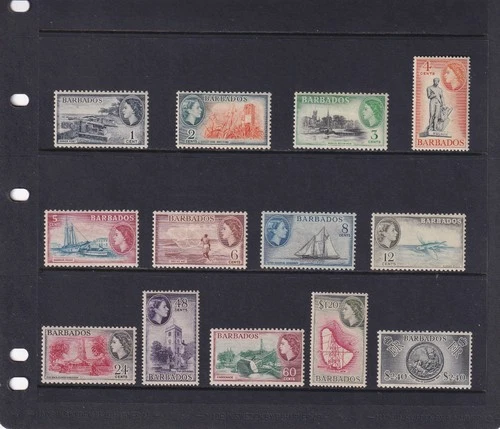 BARBADOS 1953 - 1961 QEII definitive set of 13 SG 289/301. Mint Hinged.