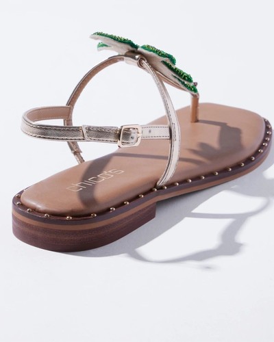 NEW CHICO'S Beaded Palm Tree Buckle Thong Sandal Shoe Womens 9.5 Summer Aloha - Picture 3 of 9