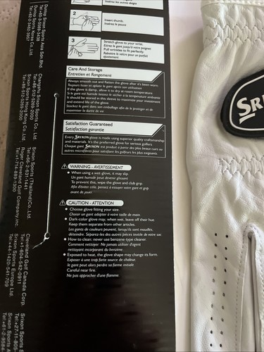 Srixon Cabretta Leather Golf Glove Men’s Size XL Reg Left White BRAND NEW - Picture 7 of 8