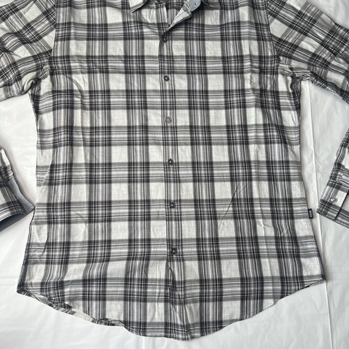 Hugo Boss Men's Large Slim Fit White/Black Plaid Dress Shirt - Picture 6 of 18