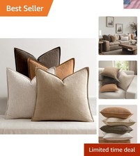 Pack of 4 Modern Neutral Brown Linen Throw Pillow Covers - 20x20 Inch Elegance